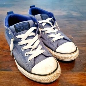 Converse All Stars Blue Jeans No Lace No Tie Laces Size 5.5 Youth Boy Chucks